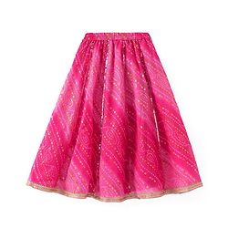 Babyhug Frill Sleeves Kota Bandhani Choli Lehenga & Dupatta Set with Sequin and Tassles Detailing -Fuschia