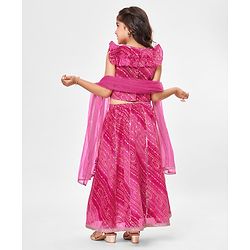 Babyhug Frill Sleeves Kota Bandhani Choli Lehenga & Dupatta Set with Sequin and Tassles Detailing -Fuschia