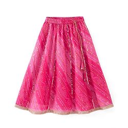 Babyhug Frill Sleeves Kota Bandhani Choli Lehenga & Dupatta Set with Sequin and Tassles Detailing -Fuschia