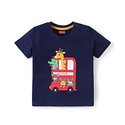 Babyhug Cotton Knit Half Sleeves Night Suit With Animals Print - Navy & Grey