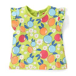 Babyhug Cotton Knit Flutter Sleeves Night Suit With Fruits Print - Multicolor