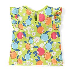 Babyhug Cotton Knit Flutter Sleeves Night Suit With Fruits Print - Multicolor
