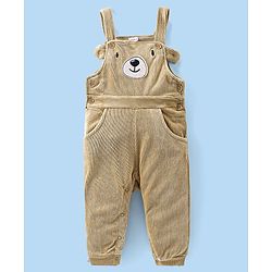 Babyhug Single Jersey Knit Dungaree With Full Sleeves T-Shirt Paw Print & Applique - White & Beige