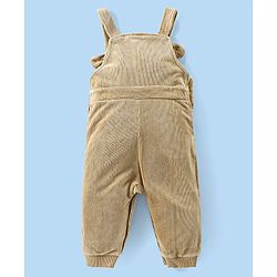 Babyhug Single Jersey Knit Dungaree With Full Sleeves T-Shirt Paw Print & Applique - White & Beige