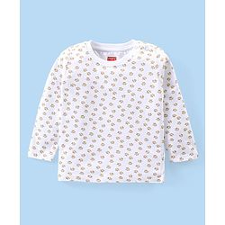 Babyhug Single Jersey Knit Dungaree With Full Sleeves T-Shirt Paw Print & Applique - White & Beige