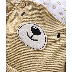 Babyhug Single Jersey Knit Dungaree With Full Sleeves T-Shirt Paw Print & Applique - White & Beige