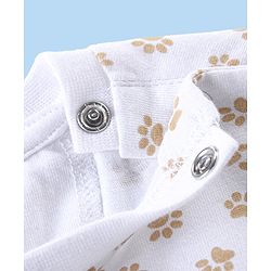 Babyhug Single Jersey Knit Dungaree With Full Sleeves T-Shirt Paw Print & Applique - White & Beige