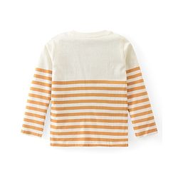 Babyhug Single Jersey Knit Full Sleeves Striped Henley T-Shirt & Lounge Pants Set With Lion Patch - Orange