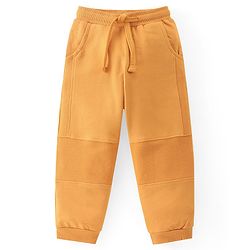 Babyhug Single Jersey Knit Full Sleeves Striped Henley T-Shirt & Lounge Pants Set With Lion Patch - Orange
