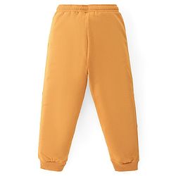 Babyhug Single Jersey Knit Full Sleeves Striped Henley T-Shirt & Lounge Pants Set With Lion Patch - Orange