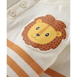 Babyhug Single Jersey Knit Full Sleeves Striped Henley T-Shirt & Lounge Pants Set With Lion Patch - Orange