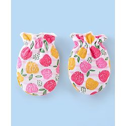 Babyhug 100% Cotton Cap Mittens & Booties with Apple Print- Multicolor