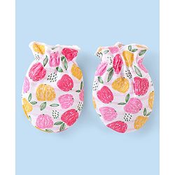 Babyhug 100% Cotton Cap Mittens & Booties with Apple Print- Multicolor