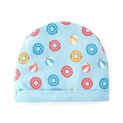 Babyhug 100% Cotton Cap Mittens & Booties with Beach Theme Print - Blue