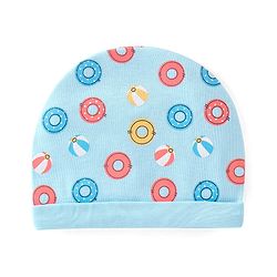 Babyhug 100% Cotton Cap Mittens & Booties with Beach Theme Print - Blue