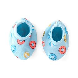 Babyhug 100% Cotton Cap Mittens & Booties with Beach Theme Print - Blue