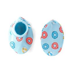 Babyhug 100% Cotton Cap Mittens & Booties with Beach Theme Print - Blue