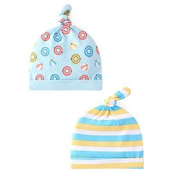 Babyhug 100% Cotton Cap with Beach Theme Print Pack of 2 - Blue & Yellow