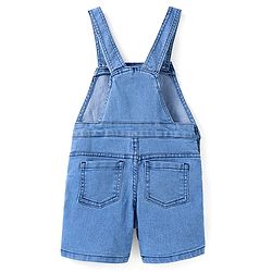 Babyhug Single Jersey Woven Dungaree and Half Sleeves T-Shirt Set with Boat Print & Embroidery - Blue
