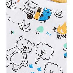 Babyhug Single Jersey Woven Dungaree and Half Sleeves T-Shirt Set with Bear Print & Embroidery - White & Sky Blue