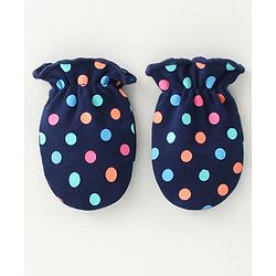 Babyhug 100% Cotton Mittens & Booties Polka Dots Print - Navy Blue