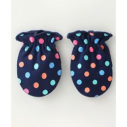 Babyhug 100% Cotton Mittens & Booties Polka Dots Print - Navy Blue
