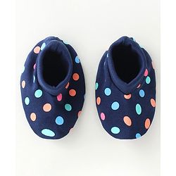 Babyhug 100% Cotton Mittens & Booties Polka Dots Print - Navy Blue