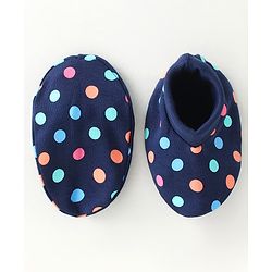Babyhug 100% Cotton Mittens & Booties Polka Dots Print - Navy Blue