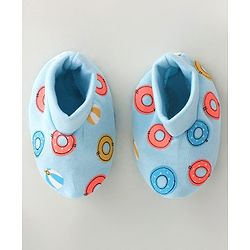 Babyhug 100% Cotton Mittens & Booties Water Rings Print - Blue