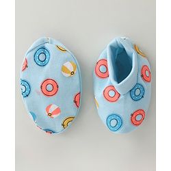 Babyhug 100% Cotton Mittens & Booties Water Rings Print - Blue
