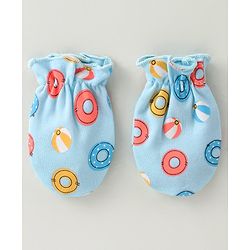 Babyhug 100% Cotton Mittens & Booties Water Rings Print - Blue