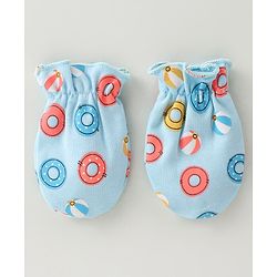 Babyhug 100% Cotton Mittens & Booties Water Rings Print - Blue