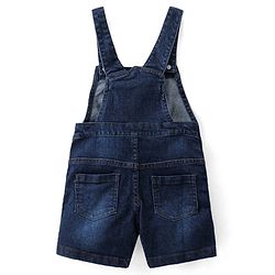 Babyhug Single Jersey Woven Dungaree with Half Sleeves Striped T-Shirt Boat Embroidery - Navy Blue