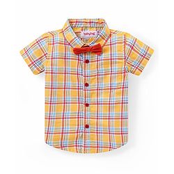 Babyhug Cotton Woven Half Sleeves Checks Shirt & Shorts Set with Bow - Multicolour
