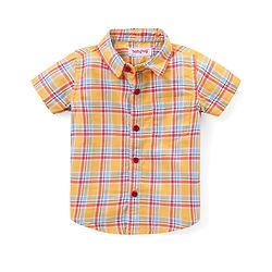 Babyhug Cotton Woven Half Sleeves Checks Shirt & Shorts Set with Bow - Multicolour