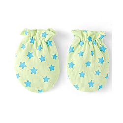 Babyhug 100% Cotton Knit Mittens & Booties Set with Star Print - Green