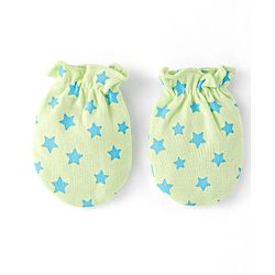 Babyhug 100% Cotton Knit Mittens & Booties Set with Star Print - Green