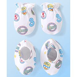 Babyhug 100% Cotton Mittens & Booties Set Text Print - White