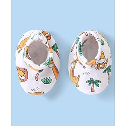Babyhug 100% Cotton Mittens & Booties Set Animal Print - White