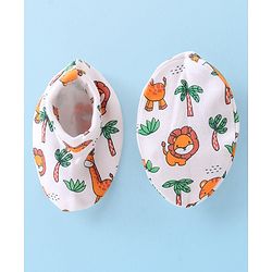 Babyhug 100% Cotton Mittens & Booties Set Animal Print - White