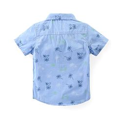 Babyhug Cotton Woven Half Sleeves Shirt & Knee Length Denim Shorts Set With Palm Trees Print - Blue