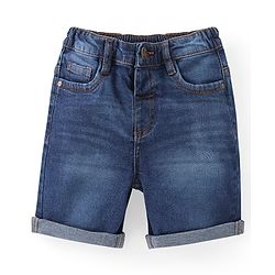 Babyhug Cotton Woven Half Sleeves Shirt & Knee Length Denim Shorts Set With Palm Trees Print - Blue