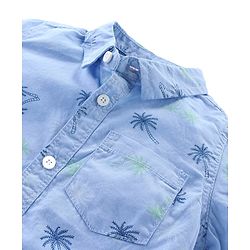 Babyhug Cotton Woven Half Sleeves Shirt & Knee Length Denim Shorts Set With Palm Trees Print - Blue