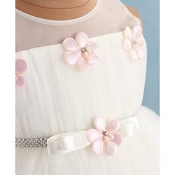 Babyhug Woven Sleeveless Fit & Flared Tiered Party Frock with Floral Detailing - Pink & White