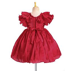 Babyhug Frill Sleeves Party Fit & Flared Party Frock with Floral Applique - Red
