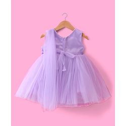 Babyhug Woven Sleeveless Fit and Flare Mesh Party Frock With Bow Applique - Purple
