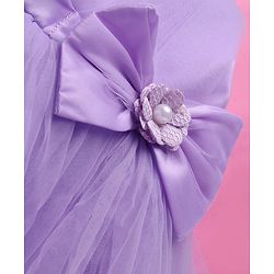 Babyhug Woven Sleeveless Fit and Flare Mesh Party Frock With Bow Applique - Purple