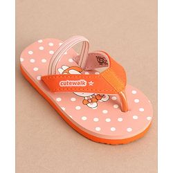 Cute Walk by Babyhug Flip Flops With Back Strap Bunny Print - Orange