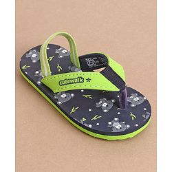 Cute Walk by Babyhug Flip Flops With Back Straps Koala Print - Navy Blue Green