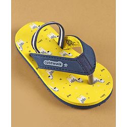 Cute Walk by Babyhug Slip On Flip Flops with Zebra Print & Back Strap - Yellow